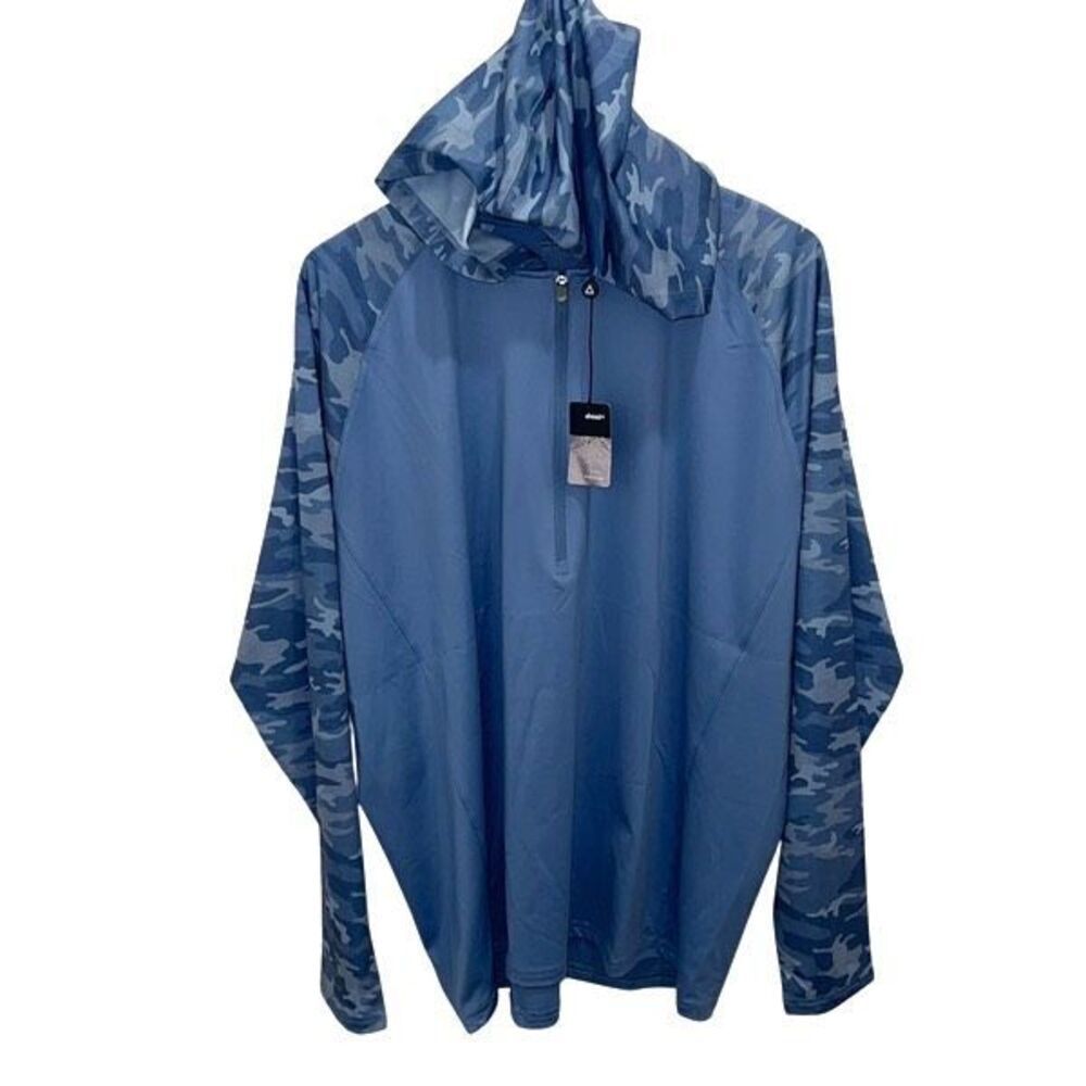 Ahead Performance Mens Raglan Sleeve Camo Trim Hooded Sweatshirt Blue XL NWT